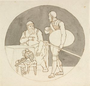 Zwei Krieger, einer stehend, der andere sitzend