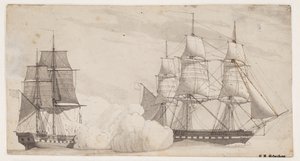 Zwei Kriegsschiffe im Kampf (die englische Fregatte Shannon und die amerikanische Fregatte Chesapeake?) von Christoffer Wilhelm Eckersberg