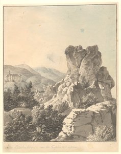 Blick vom Harz, von der Teufelsmauer, das Schloss Blankenburg im Hintergrund