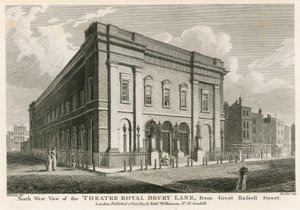 Westansicht des Theatre Royal, Drury Lane, London, von der Great Russell Street von C. John Mayle Whichelo