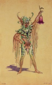 Robin Goodfellow, der Puck, Kostümentwurf für Ein Sommernachtstraum, inszeniert von R. Courtneidge im Princes Theatre, Manchester von C. Wilhelm