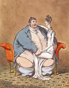 Dick und Dünn - Daniel Lambert im Kontrast zu einer dünnen Frau auf seinem Knie, 1806