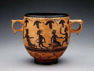 Skyphos mit Parodieszenen, ca. 430-410 v. Chr.