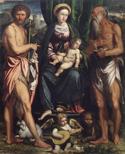 Madonna und Kind mit Johannes dem Täufer und St. Hieronymus von Callisto Piazza