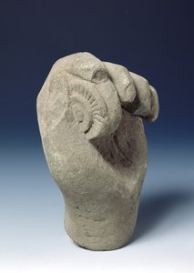 Hand einer Statue, die die Chakra-Scheibe hält, 800-1431