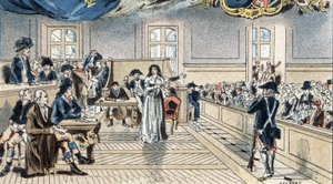 Marie Antoinette, Königin von Frankreich, vor den Richtern bei ihrem Prozess am 14. Okt. 1793. von Camille Gilbert