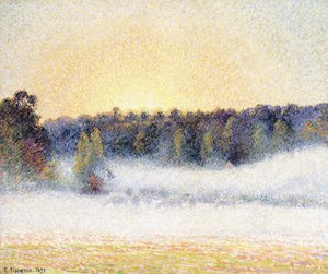 Sonnenuntergang und Nebel in Eragny, 1891 von Camille Jacob Pissarro