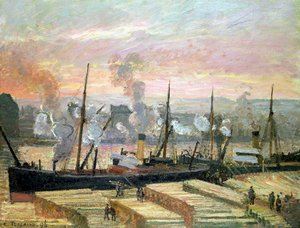 Sonnenuntergang in Rouen, Boote entladen Holz, 1896