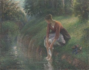 Frau, die ihre Füße in einem Bach badet, 1894-95