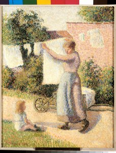 Frau beim Wäscheaufhängen von Camille Jacob Pissarro