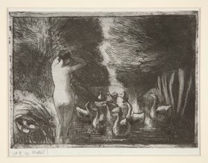 Badende mit Gänsen von Camille Pissarro