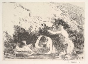 Badende im Schatten bewaldeter Ufer, 1894