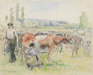 Kompositionsstudie einer Melkszene in Eragny-sur-Epte von Camille Pissarro