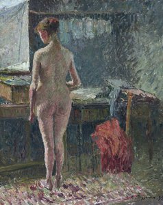 Nackte Frau von hinten in einem Innenraum von Camille Pissarro
