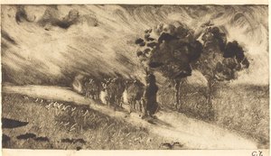 Kühe am Abend hüten von Camille Pissarro