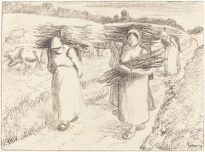 Bauern tragen Stöcke von Camille Pissarro
