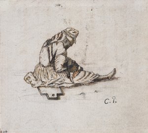 Studie einer sitzenden weiblichen Figur beim Nähen von Camille Pissarro