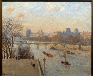 Der Louvre und die Pont des Arts in Paris (Gemälde von Camille Pissarro, 19. Jahrhundert) von Camille Jacob Pissarro