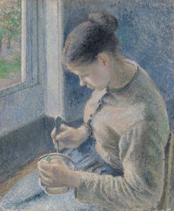 Junge Bäuerin beim Kaffeetrinken von Camille Pissarro