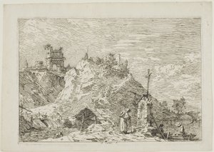 Landschaft mit dem betenden Pilger, aus Vedute von Canaletto
