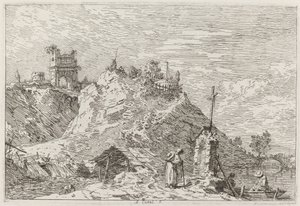 Landschaft mit dem Pilger im Gebet, ca. 1735-1746 von Canaletto
