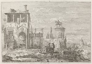 Das Reiterdenkmal (oben rechts) von Canaletto