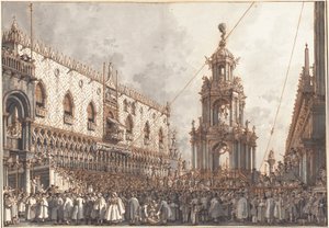 Das Giovedì Grasso Fest vor dem Dogenpalast in Venedig, 1765-1766 von Canaletto