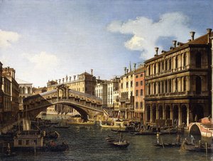 Die Rialtobrücke, Venedig, von Süden mit der Einschiffung des Prinzen von Sachsen während seines Besuchs im Jahr 1740