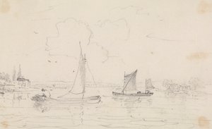 Skizze von zwei Segelschiffen auf dem Wasser