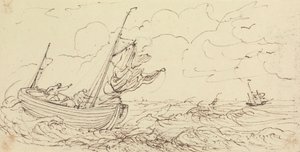 Skizze eines Schiffes auf stürmischer See von Capt. Thomas Hastings