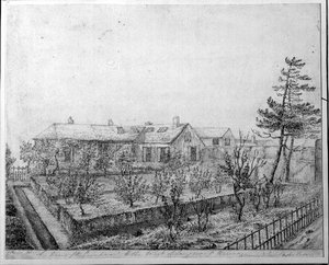 Blick auf den Obstgarten im Westen des Longwood House auf der Insel St. Helena, ca. 1821 von Captain G. Rotton