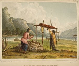Indianer bieten den Toten Nahrung an