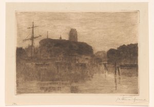 Ansicht des Neuen Hafens in Dordrecht bei Abend