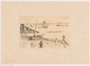 Blick auf die Elbe bei Altona, mit Fischerbooten und Badegästen von Carel Nicolaas Storm van 