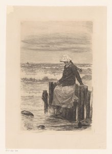 Dame, die auf einem Pier am Wasser sitzt von Carl Bloch