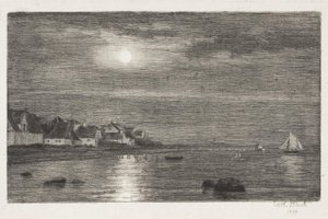 Strandpartie bei Hellebæk. Mondschein von Carl Bloch