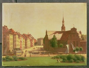 Der Palastplatz und Holmens Kirke, von einem Fenster im Schloss Christiansborg, Kopenhagen, 1866 von Carl Christian Constantin Hansen