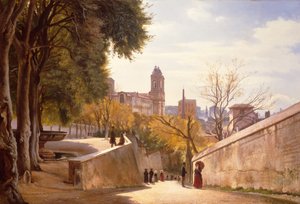 Blick auf Viale Trinità dei Monti mit dem Brunnen der Villa Medici, gesehen von der Via di San Sebastianello, Rom von Carl Frederick Aagaard
