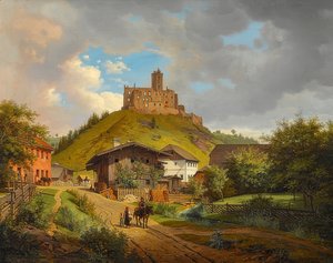 Schlossruine Hilgartsberg und Ansicht von Hofmark an der Donau, 1829 von Carl Friedrich Heinzmann
