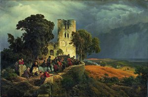 Die Belagerung und Verteidigung eines Kirchhofs während des Dreißigjährigen Krieges, 1848 von Carl Friedrich Lessing