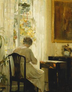 Eine Frau in einem Innenraum von Carl Holsoe