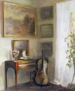 Innenraum mit Cello und Spinett