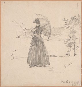 Frau mit Sonnenschirm von Carl Larsson