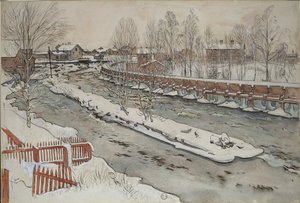 Die Holzrutsche. Winterszene. Aus Einem Zuhause (26 Aquarelle) von Carl Larsson