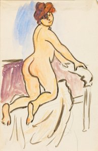 Weiblicher Akt, auf Knien auf dem Bett ruhend von Carl Newman