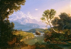 Hirschjagd am Hintersee bei Berchtesgaden von Carl Rottmann