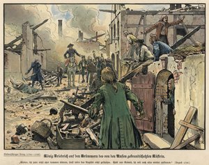 Friedrich der Große besucht die Ruinen der verbrannten Stadt Küstrin von Carl Röchling