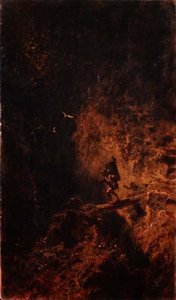 Ein Reisender überquert eine Schlucht