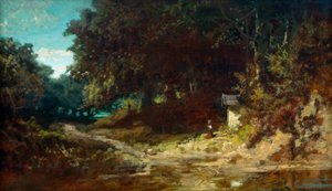 Betendes Mädchen vor einer Waldkapelle