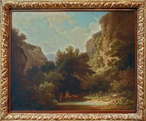 Felsige Gebirgslandschaft mit badenden Nymphen